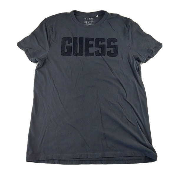Guess Mens Medium Tshirt Black Short Sleeve Cotton Casual Spell Out Felt‎ Logo - Picture 1 of 6